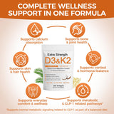 Hlonns D3 K2 Magnesio Complejo, etiqueta del producto, apoyo a la salud ósea diaria.