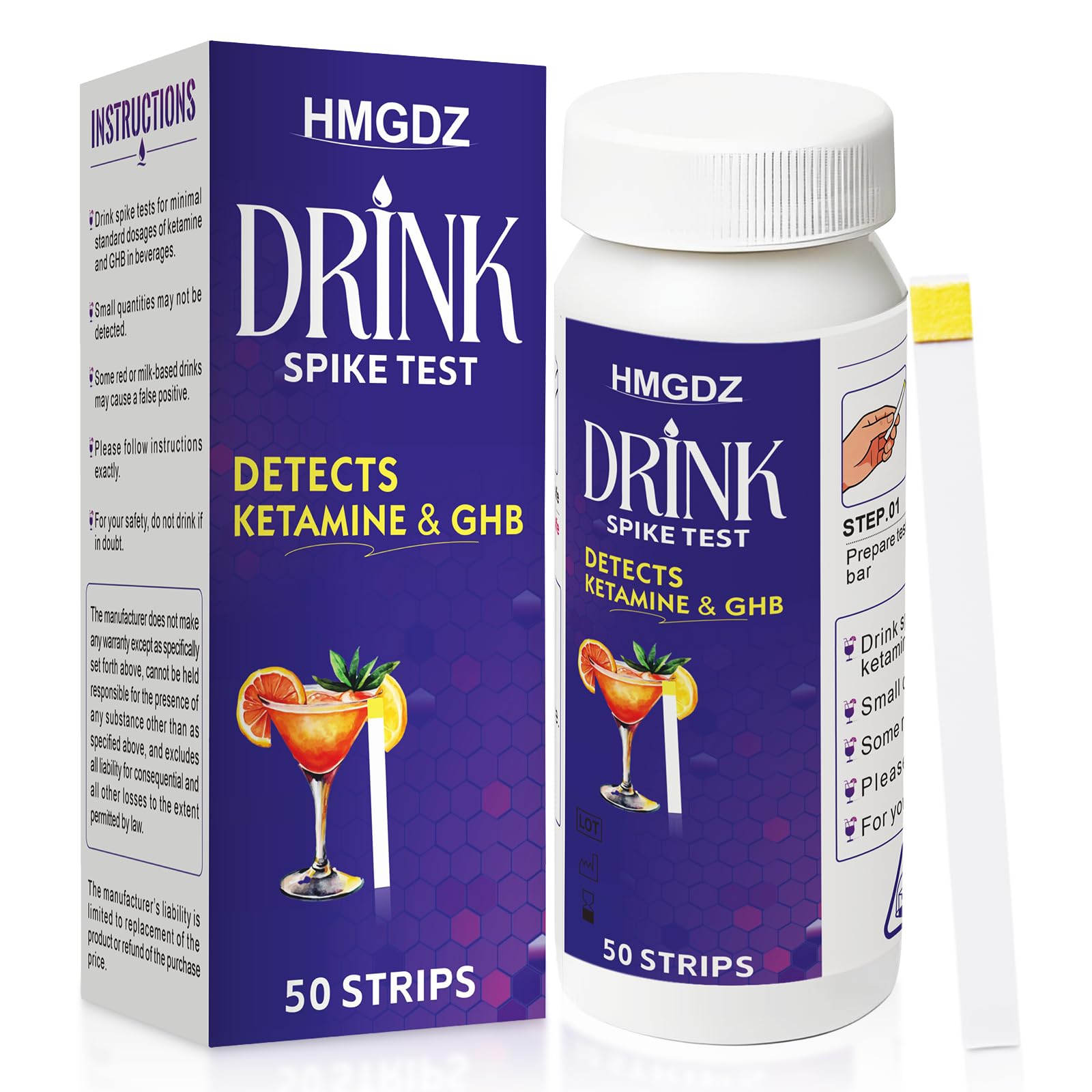 HMGDZ Drink Spike, caja compacta, pruebas rápidas para tranquilidad al beber.