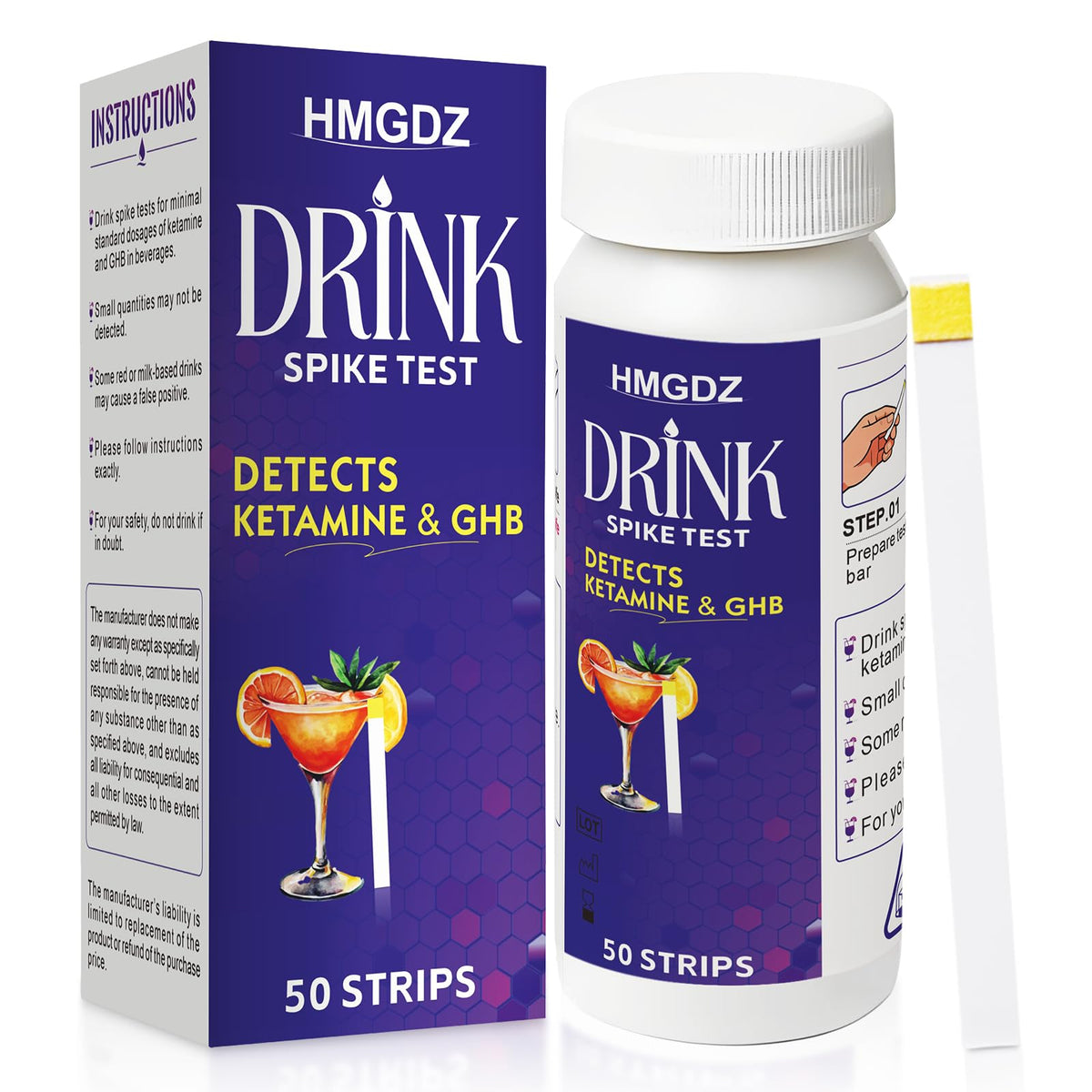 HMGDZ Drink Spike, caja compacta, pruebas rápidas para tranquilidad al beber.