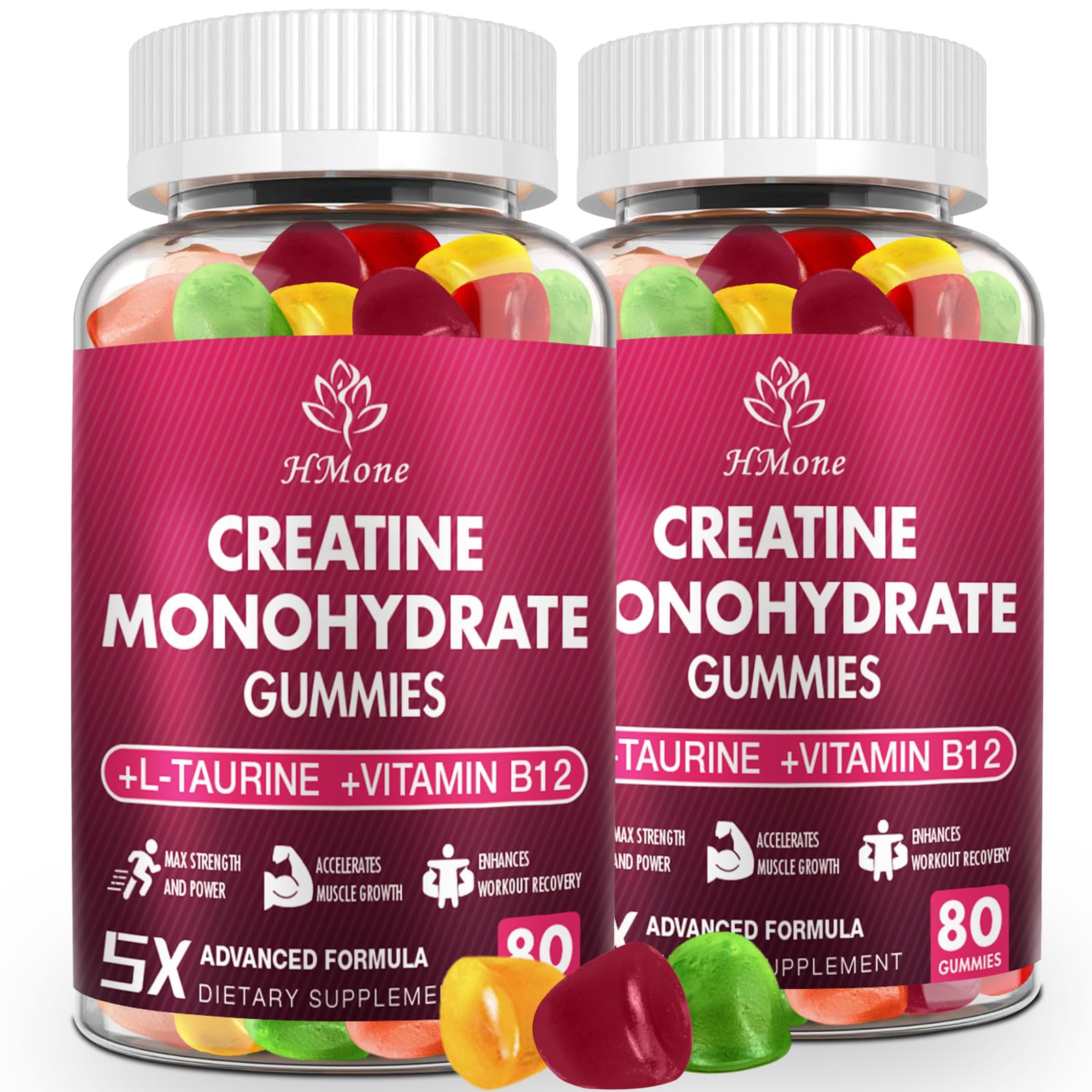 HMone gomitas en envase, porción de creatina para entrenar con energía sostenida
