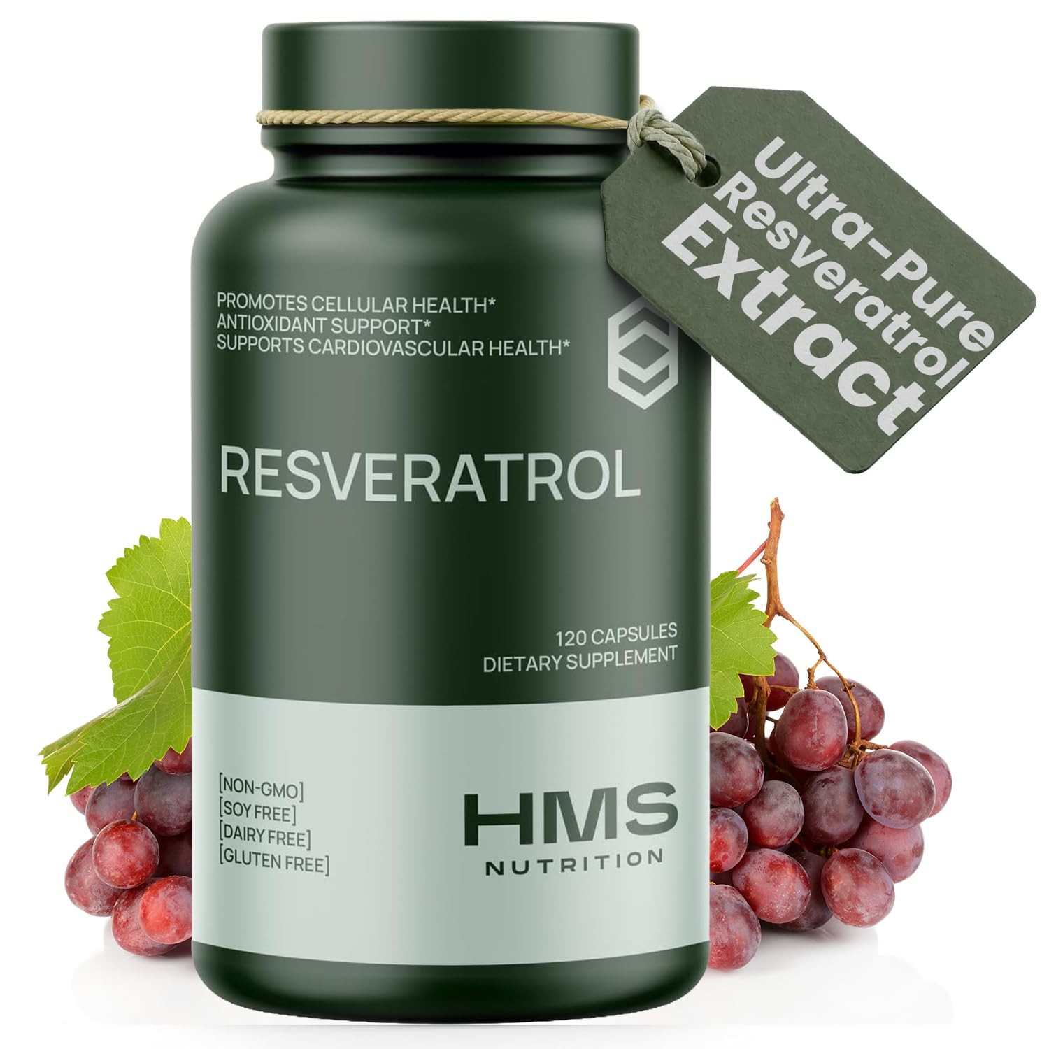 HMS Nutrition Resveratrol en botella de alta potencia para antioxidantes