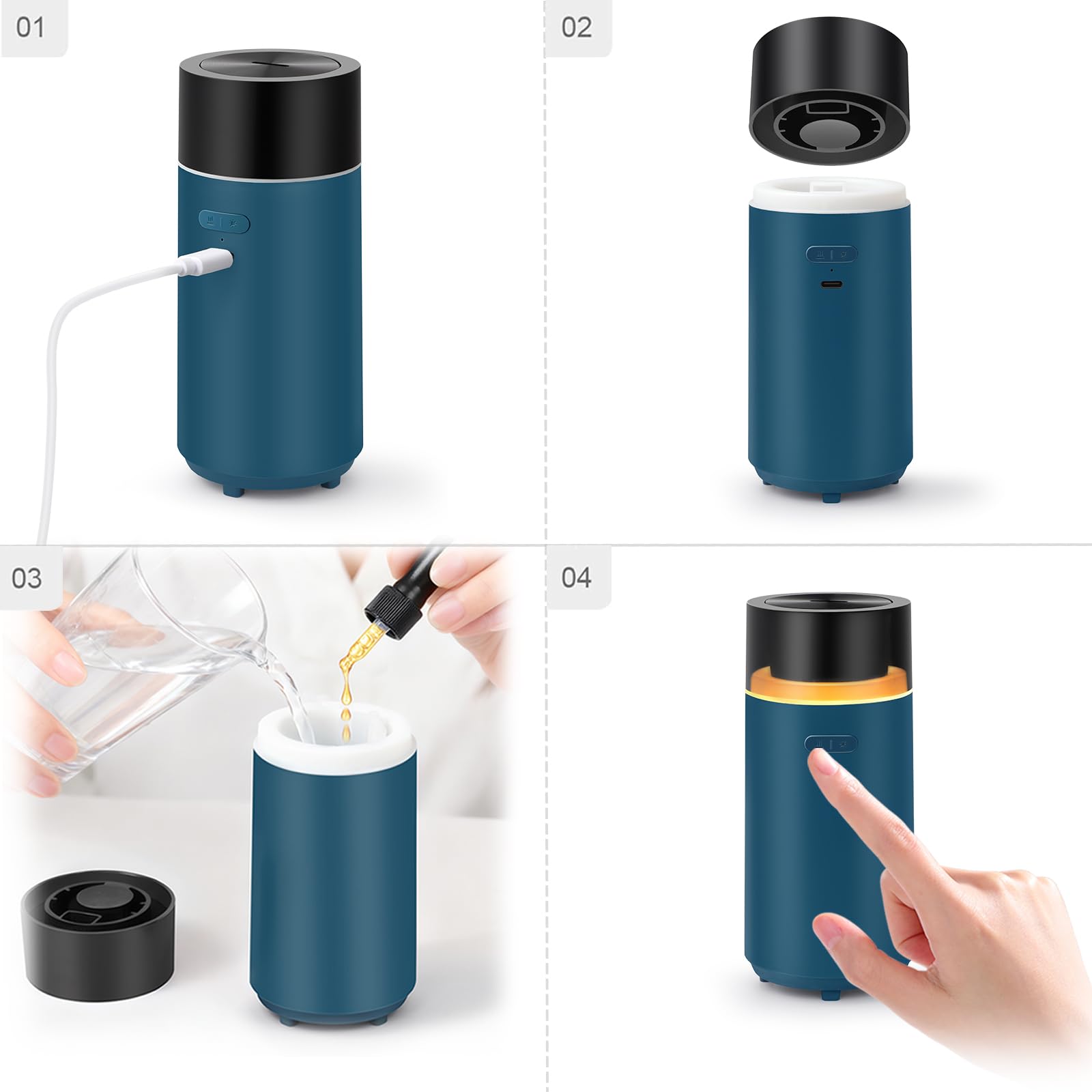 Kit completo Hodemi: difusor, cable USB-C y manual.