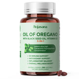 HojaSana botella de aceite de orégano con semilla negra y D3 para uso diario.