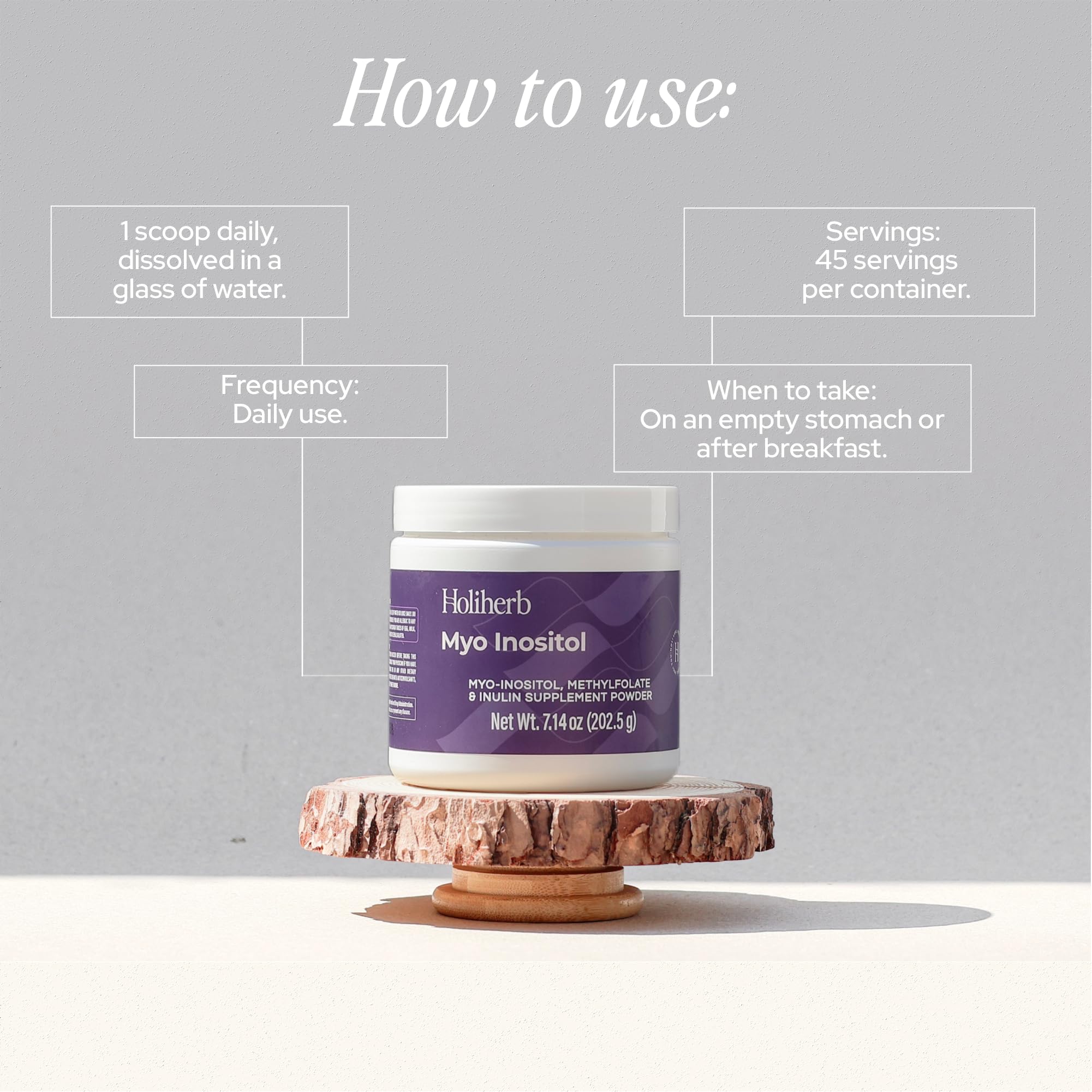 Holiherb Myo-inositol - en caja para almacenamiento y uso diario.