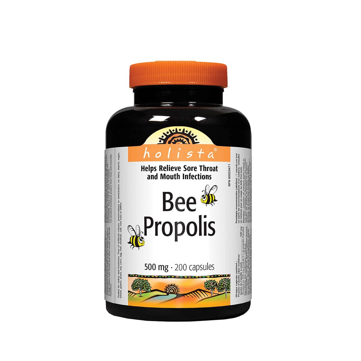 Holista Propolis 500mg, botella frontal para la rutina diaria.