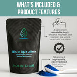 Holistic Bin espirulina azul, bolsa con cierre hermético para conservar frescura.