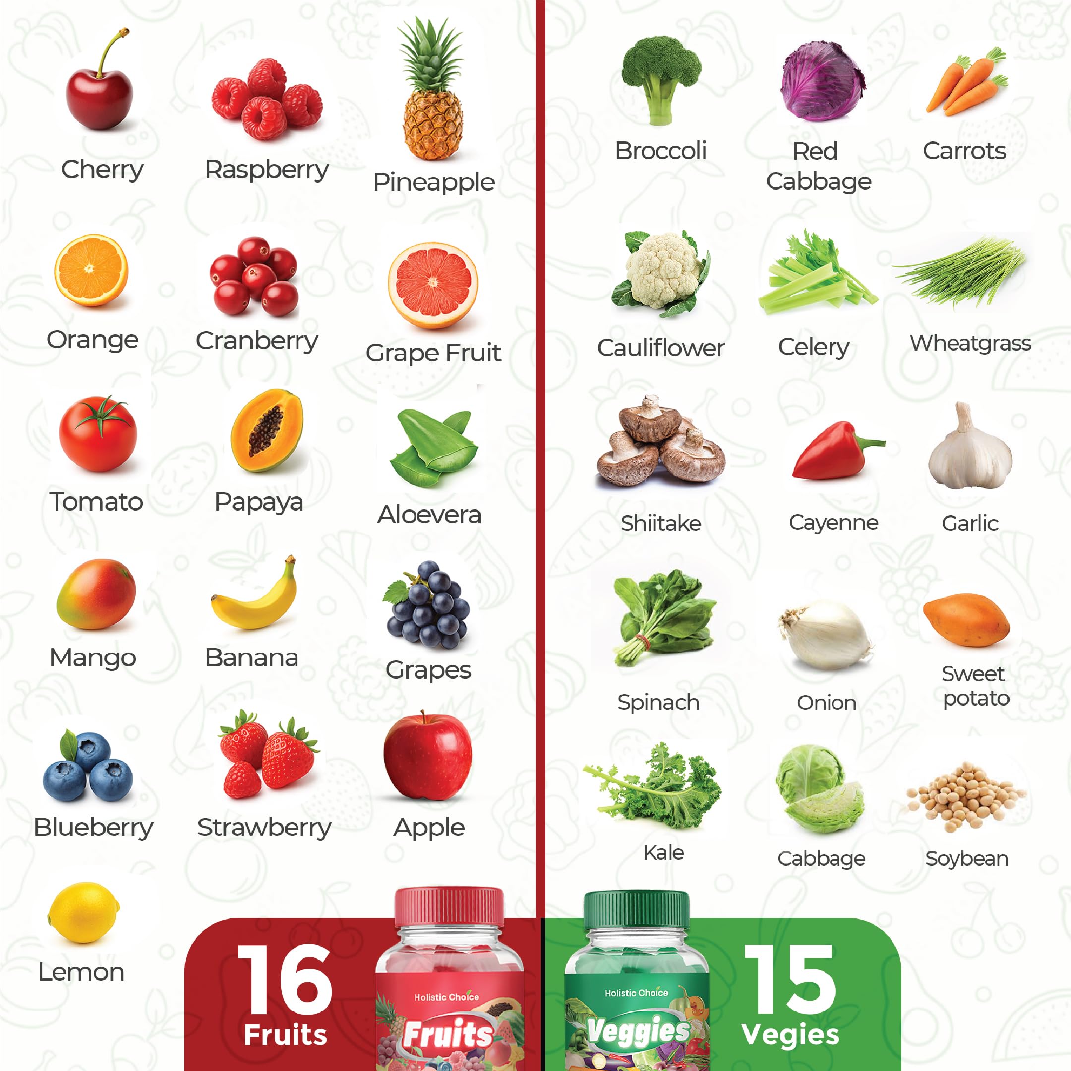 Duo pack Holistic Choice de gomitas frutas y verduras para toda la familia