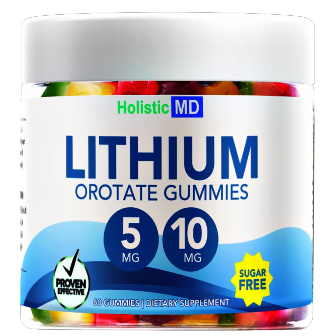 Holistic MD Litio Orotate: botella de 60 gomitas para uso diario.