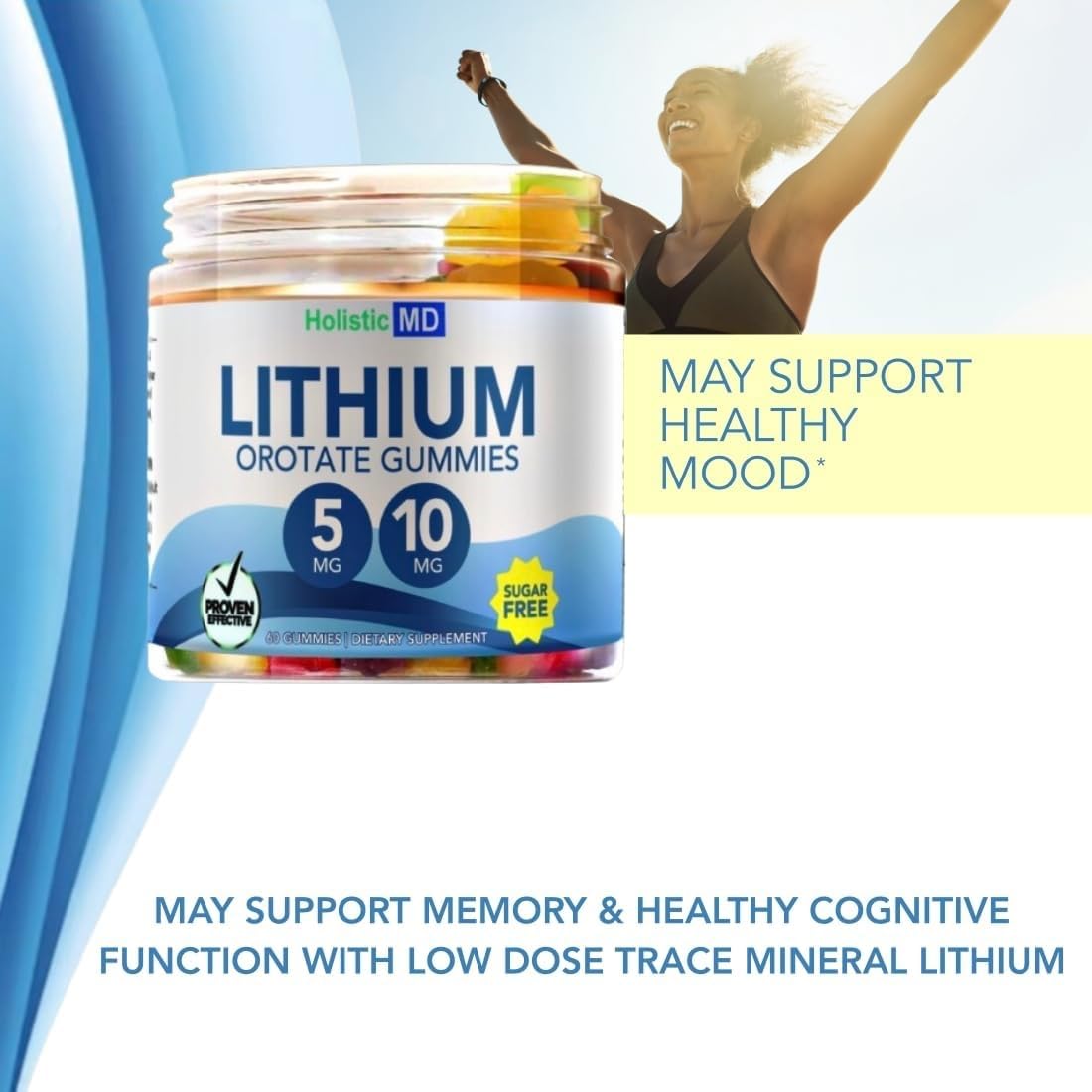 Litio Orotate Holistic MD: gomitas sabor fresa para variedad diaria.