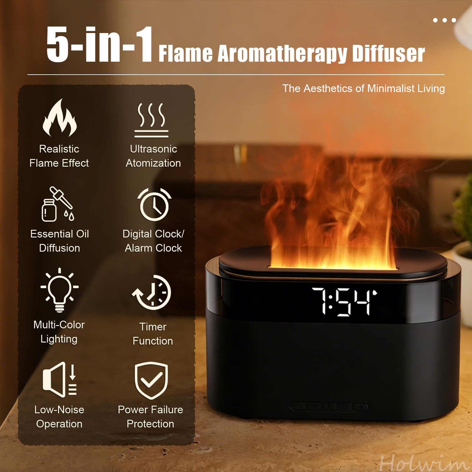 Holwim difusor con luz ambiental de siete colores