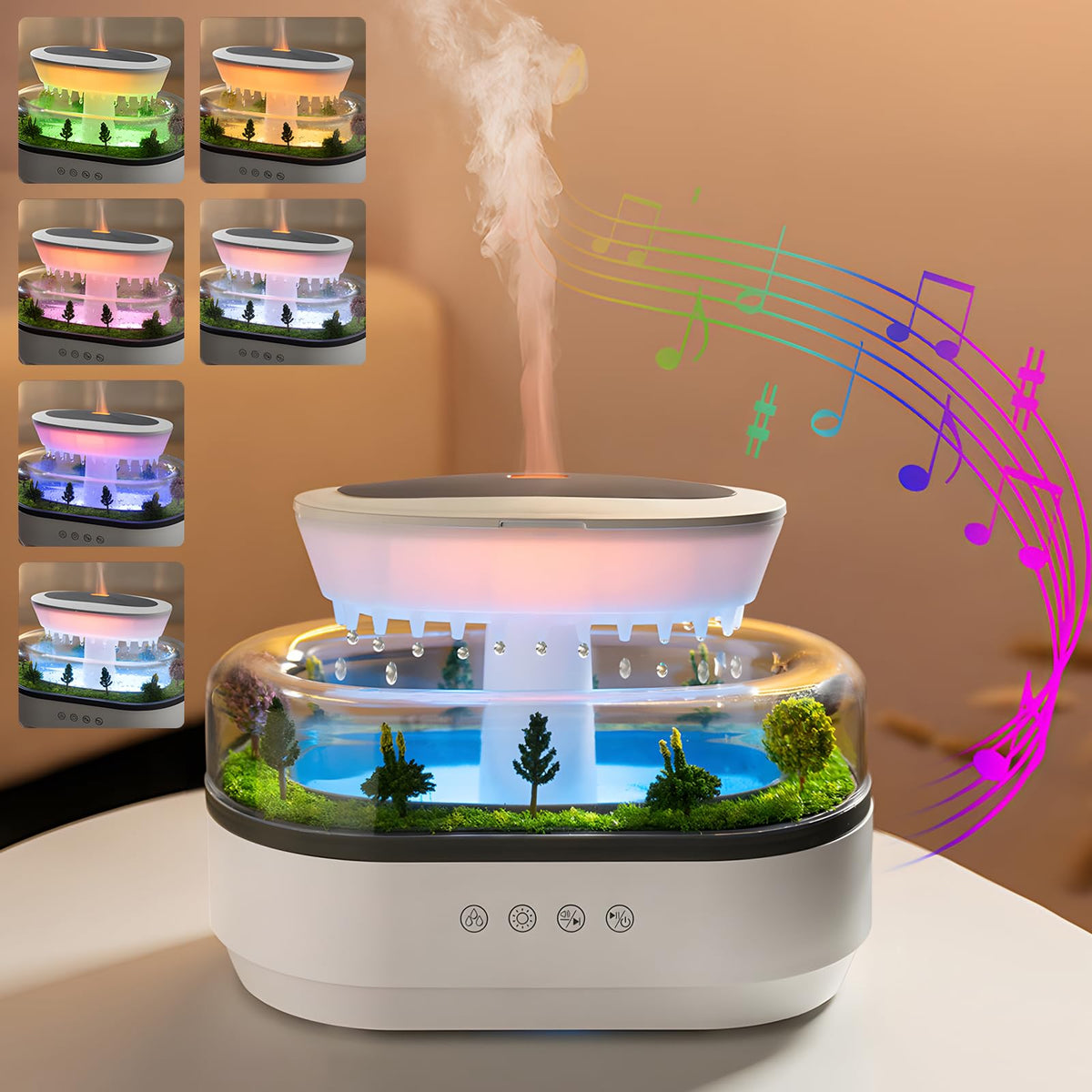 Holwim difusor con nubes y lluvia, ideal para crear atmósfera relajante.