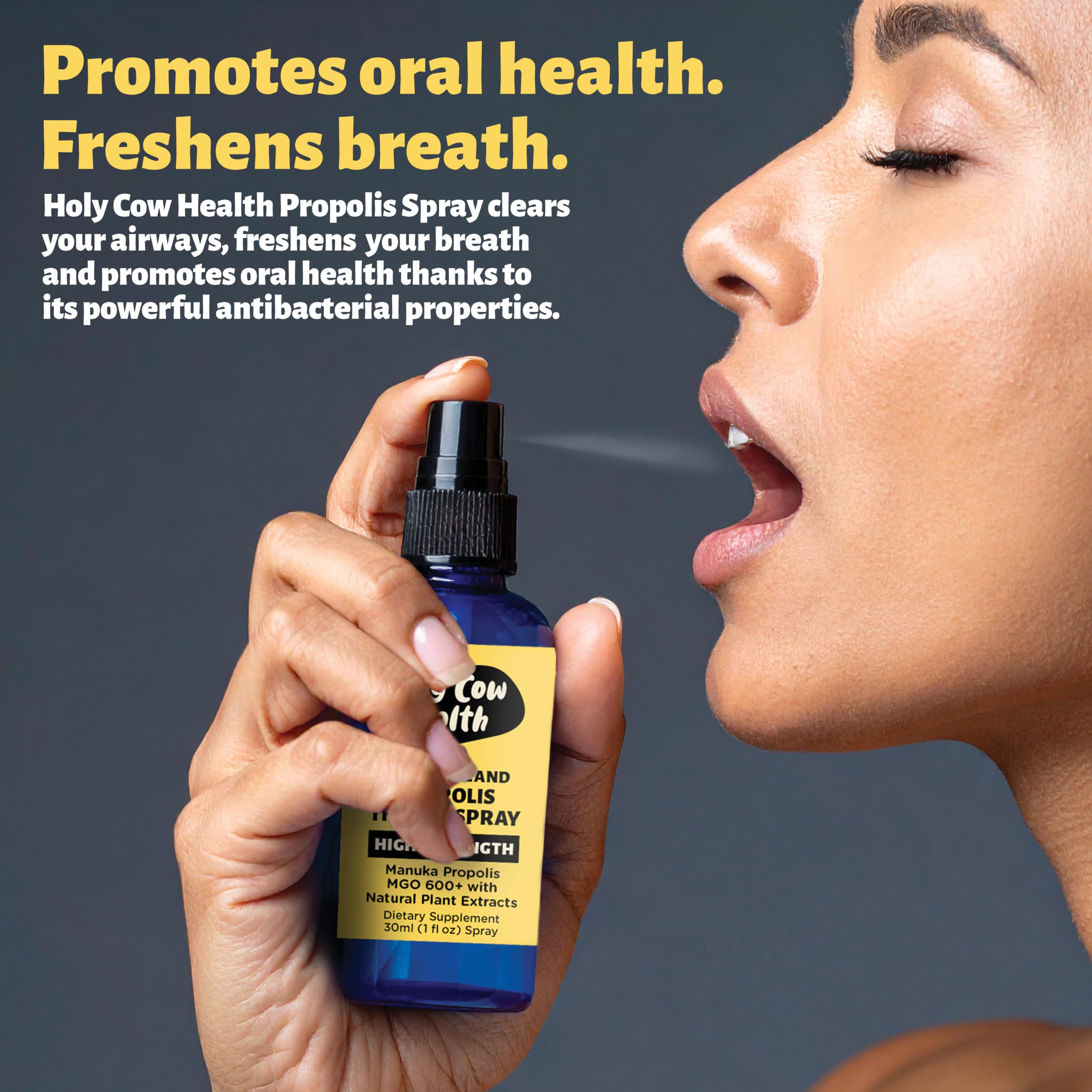 Holy Cow Health Propolis Manuka frasco-ergonomico facilita manejo cómodo