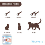 Holy Pets cuchara de dosificación para 1000 mg, uso diario sencillo.