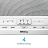 HoMedics Deep Sleep I, panel de controles, personaliza tonos y volumen para adaptarse a tu habitación