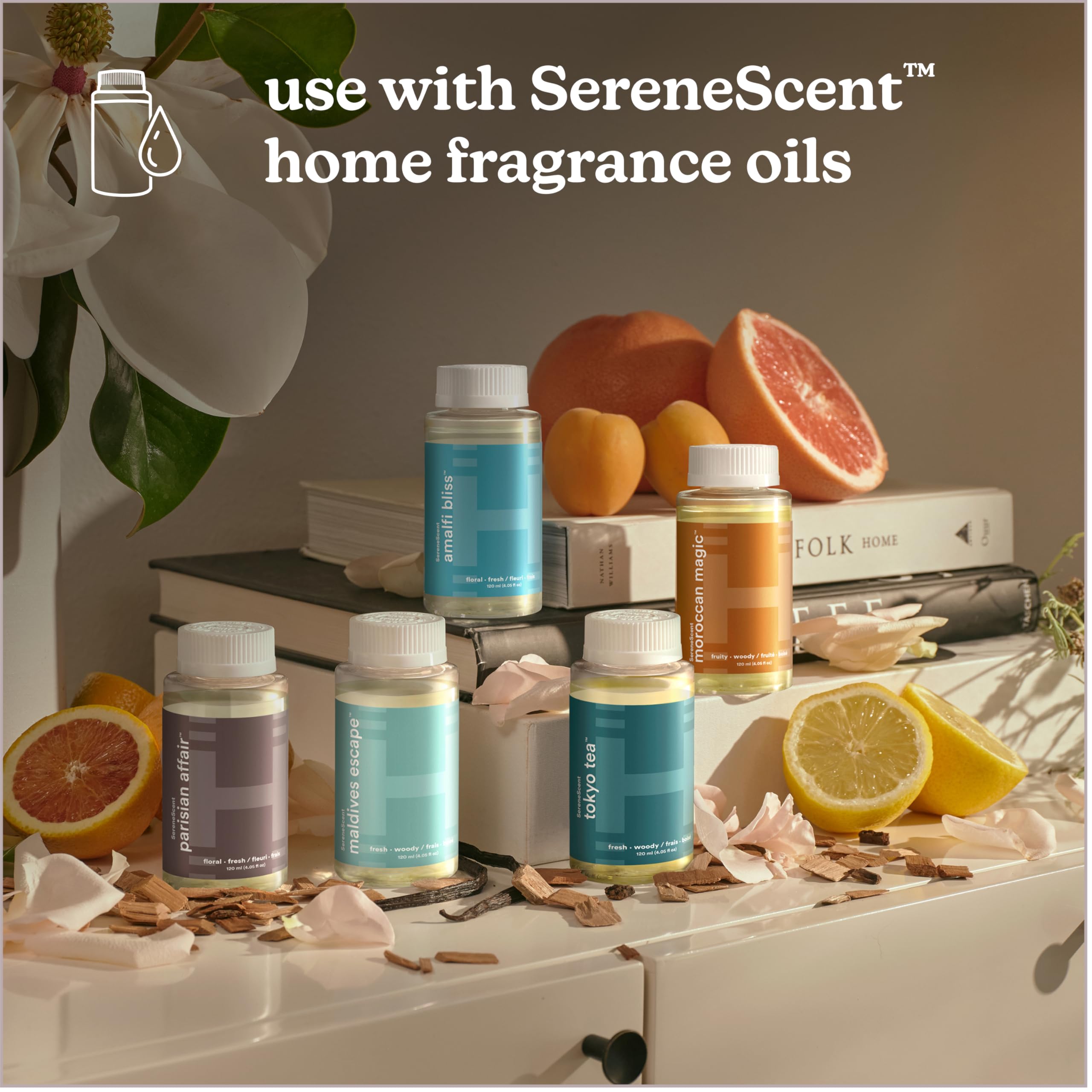 Homedics SereneScent, aceites SereneScent vendidos por separado para fragancias limpias.