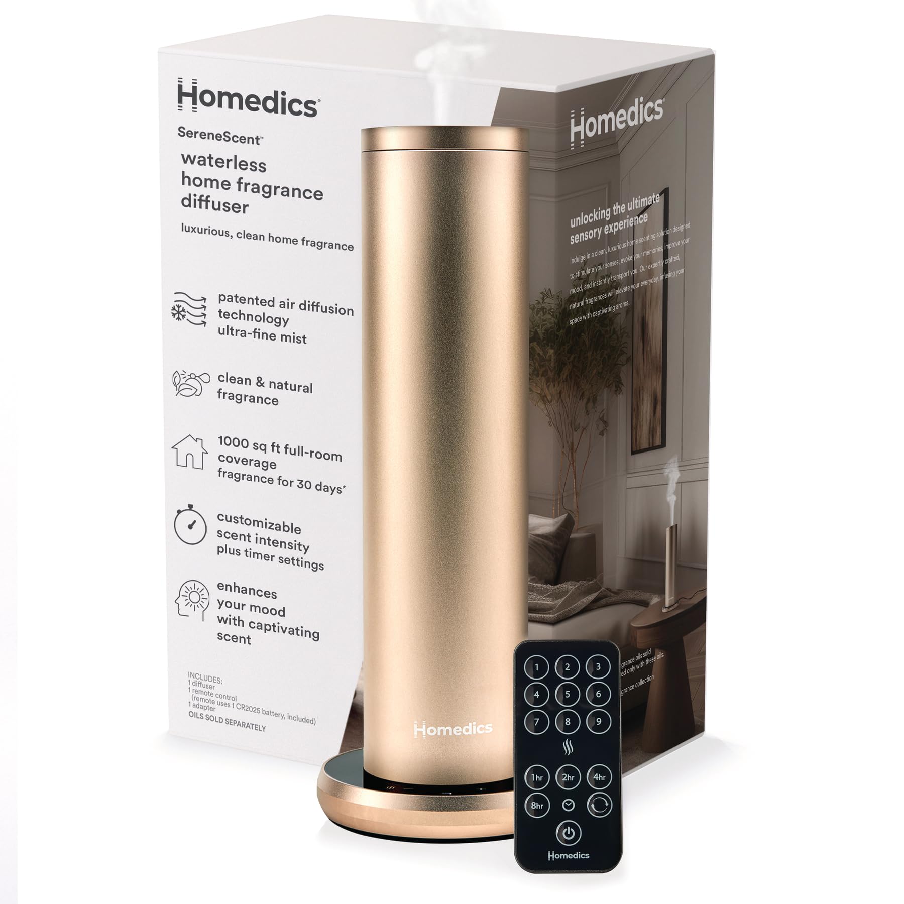 Homedics SereneScent, difusor sin agua, perfuma salas grandes.