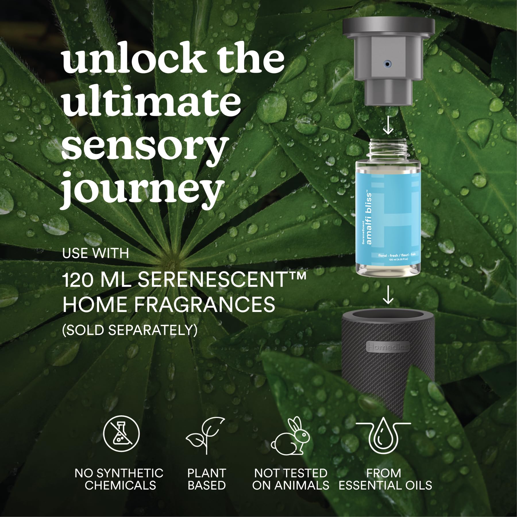 Homedics SereneScent, intensidad de aroma ajustable en tres niveles.