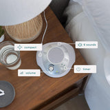 Homedics SoundSleep incluye adaptador de pared y guía rápida.