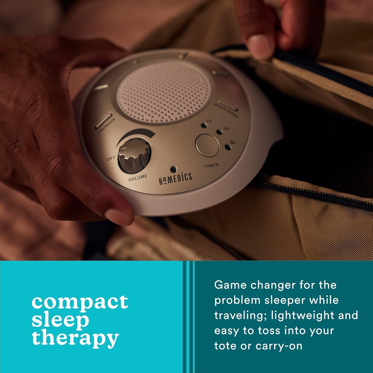 Homedics SoundSleep con controles de volumen para ajustar la intensidad.
