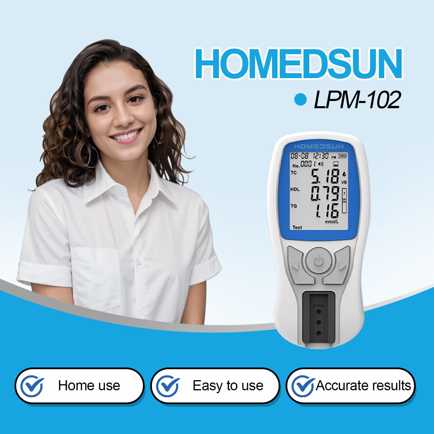 Dispositivo 4 en 1 de HOMEDSUN HSLPM-102 para lectura de lípidos en casa