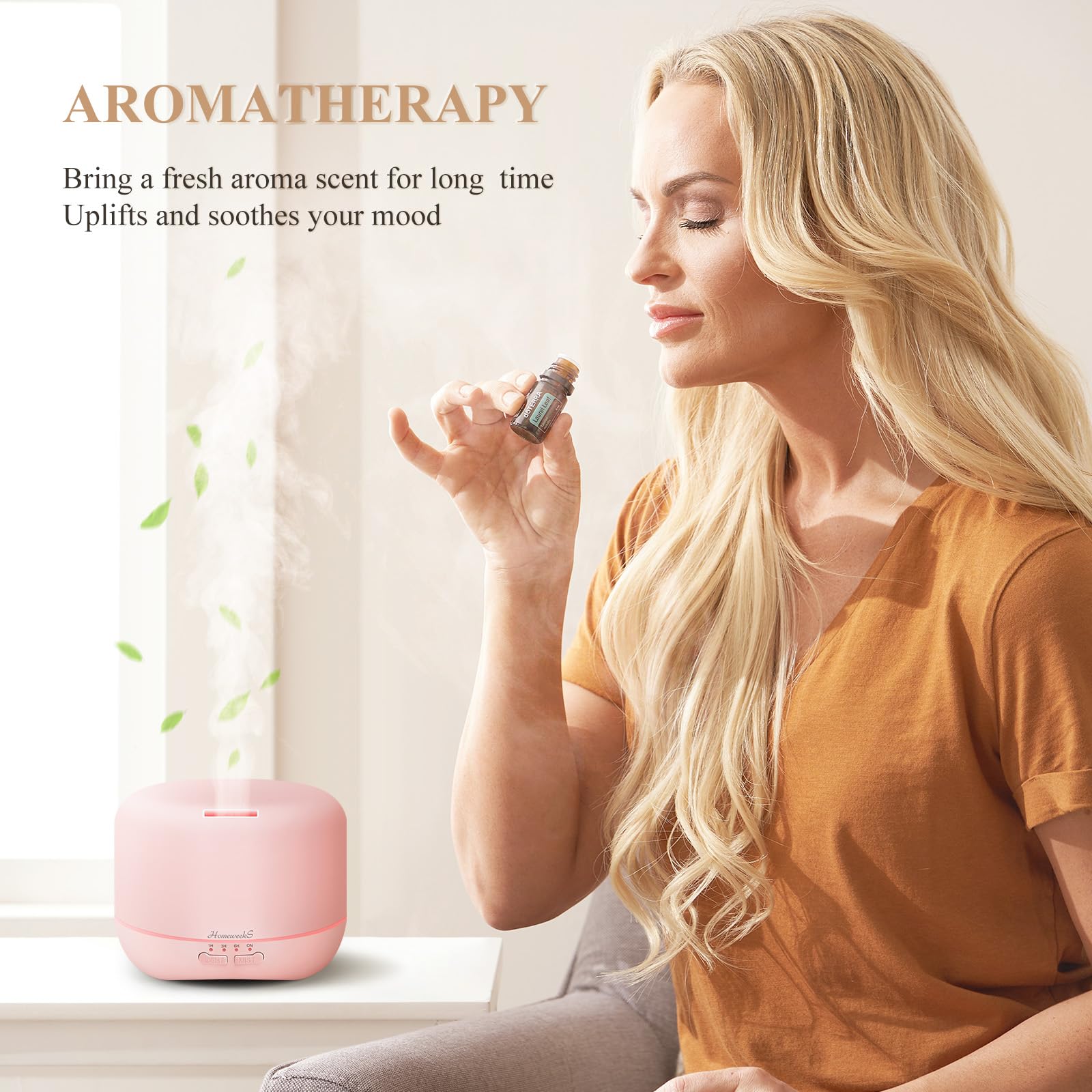 Homeweeks difusor rosa con control remoto para ajustar colores y niebla