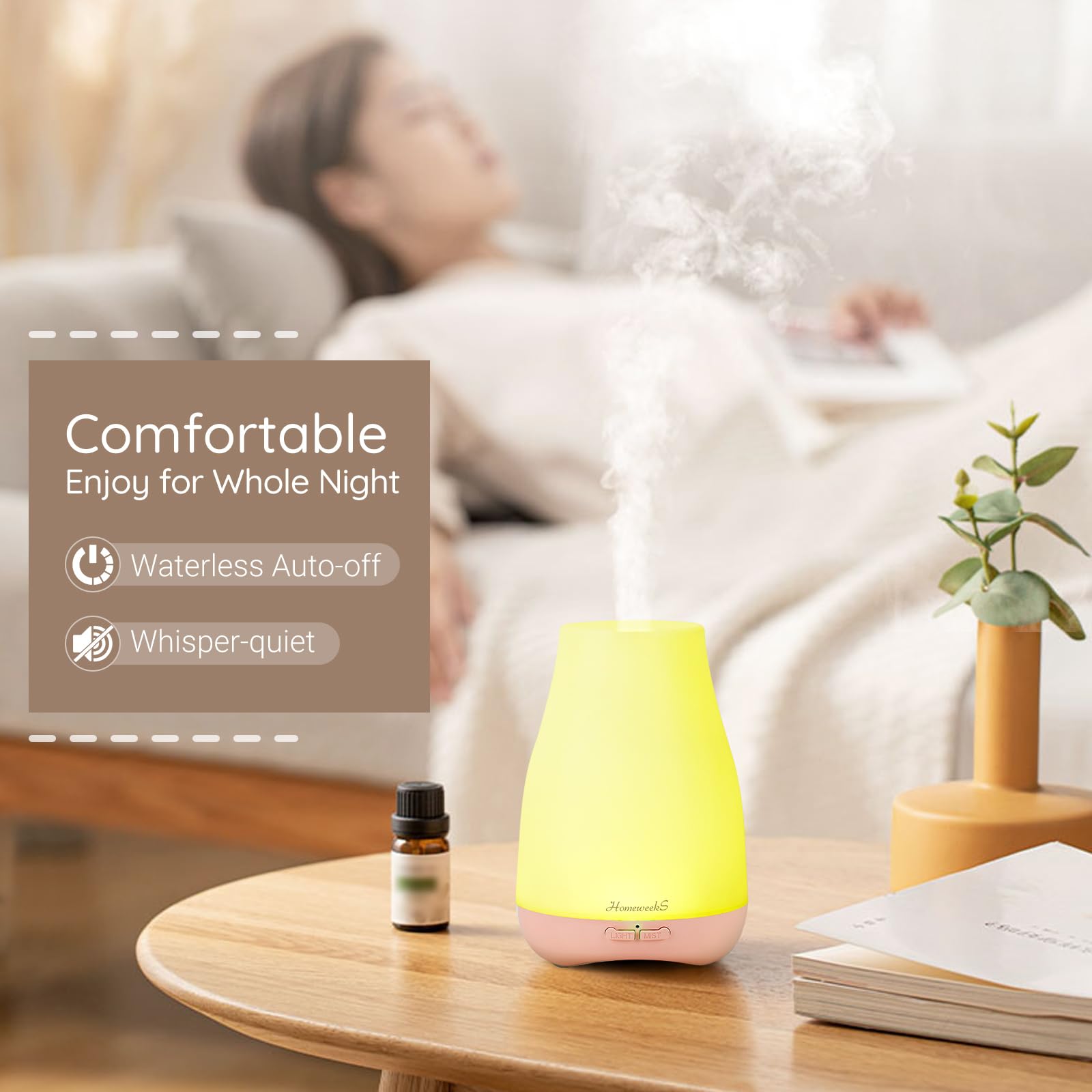 Homeweeks difusor diseño compacto para escritorio o mesita de noche