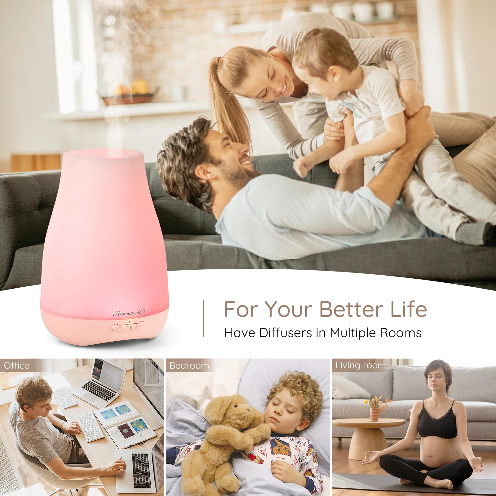 Homeweeks difusor con luz nocturna y colores cambiantes para crear ambiente
