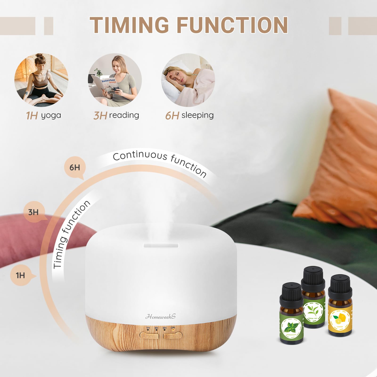 Homeweeks difusor silencioso para dormitorio y oficina