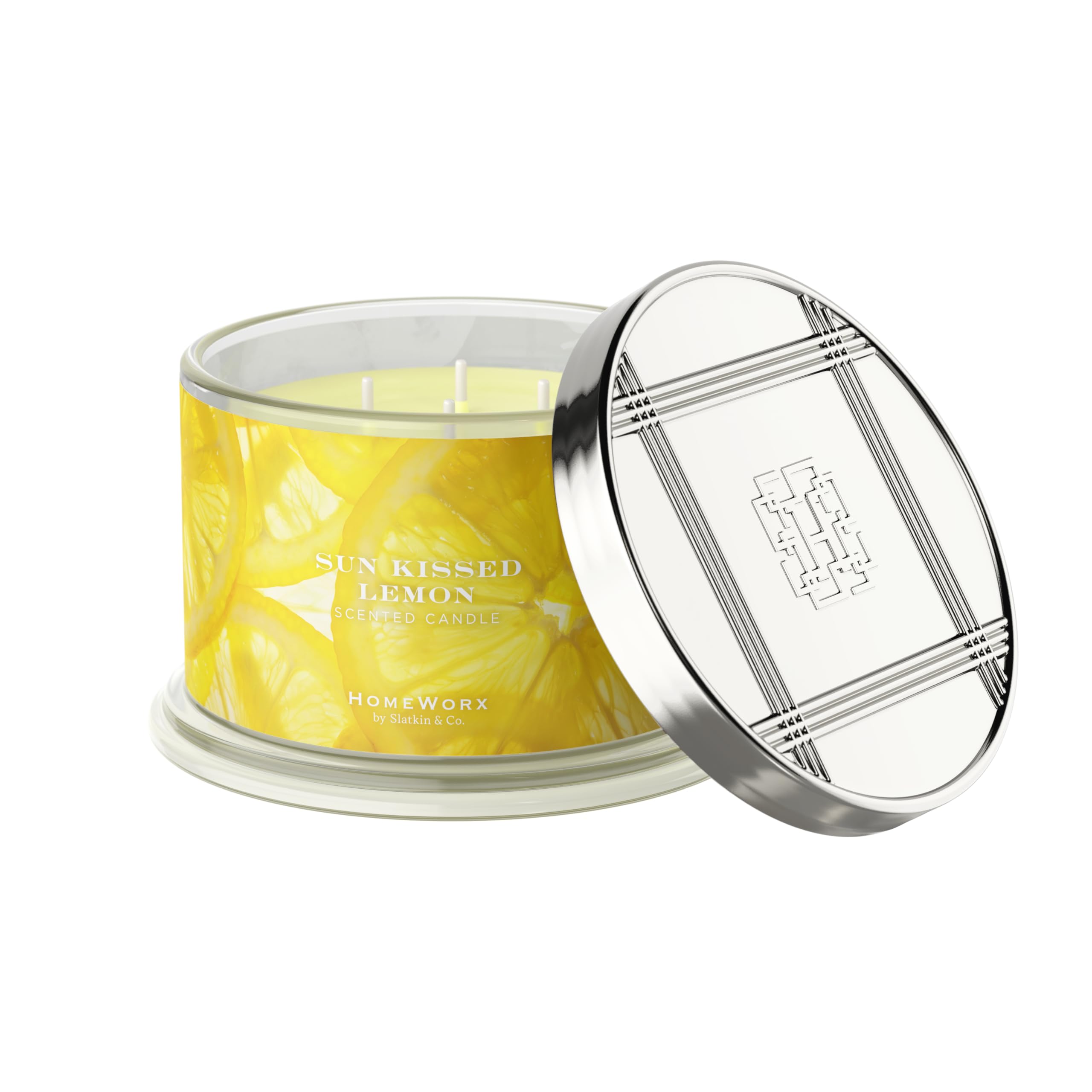 Homeworx Sun Kissed Lemon, vela de 18 oz con 4 mechas para fragancia duradera.