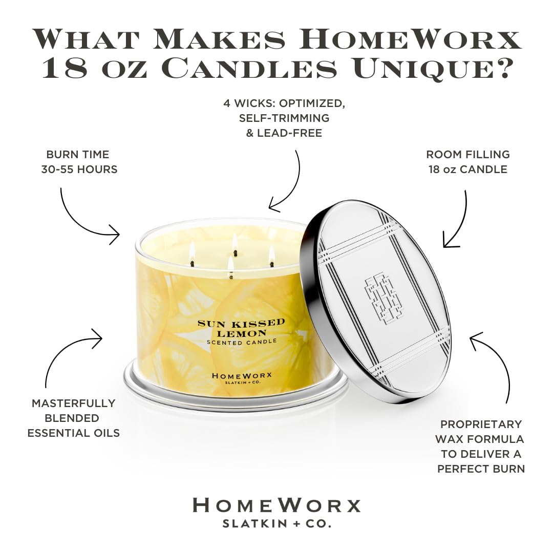 Vela encendida Homeworx Sun Kissed Lemon llena la habitación con frescura cítrica.
