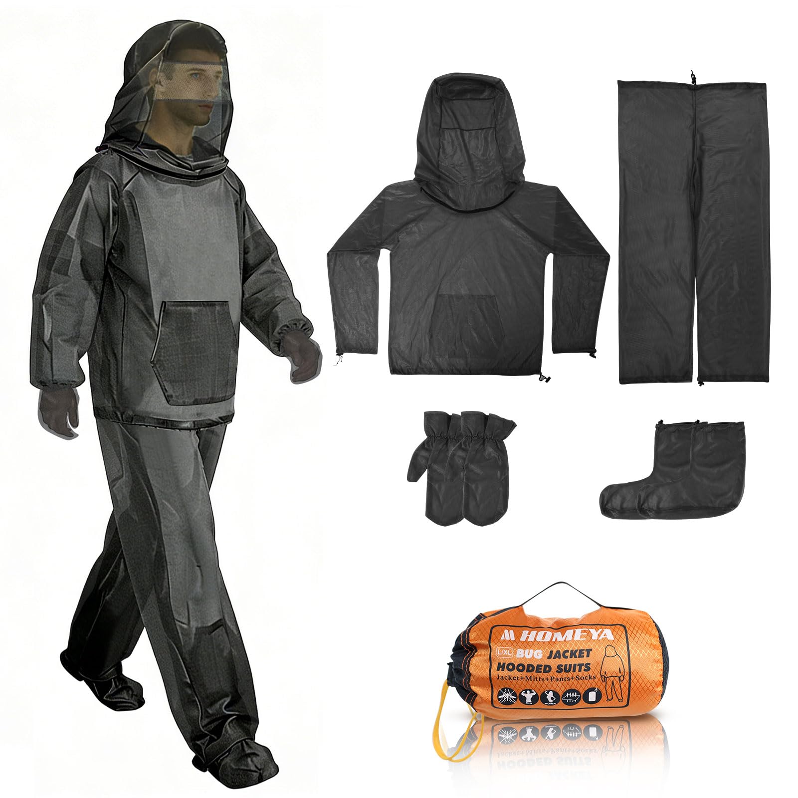 HOMEYA Bug Jacket capucha con cremallera para visión clara y protección.