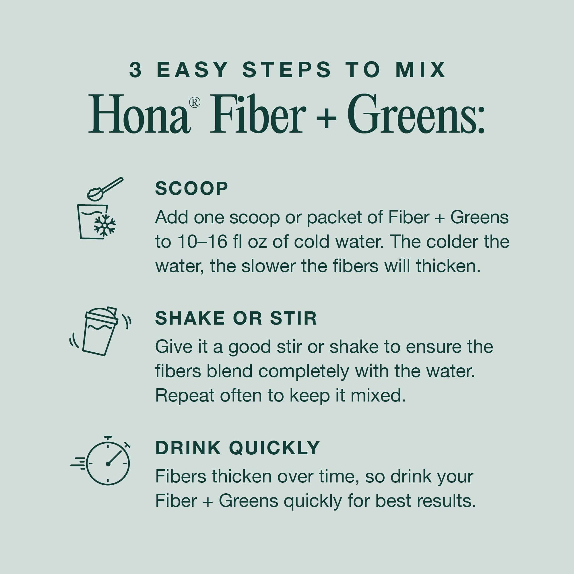 Rutina diaria con Hona Fiber + Greens en preparación rápida