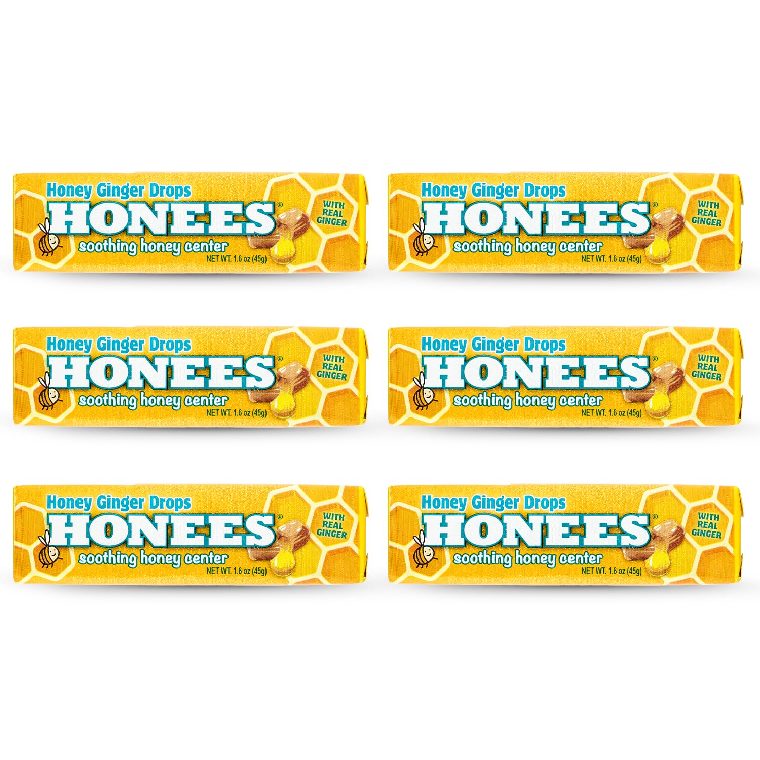Honees Drops miel jengibre en bote para alivio suave de la garganta