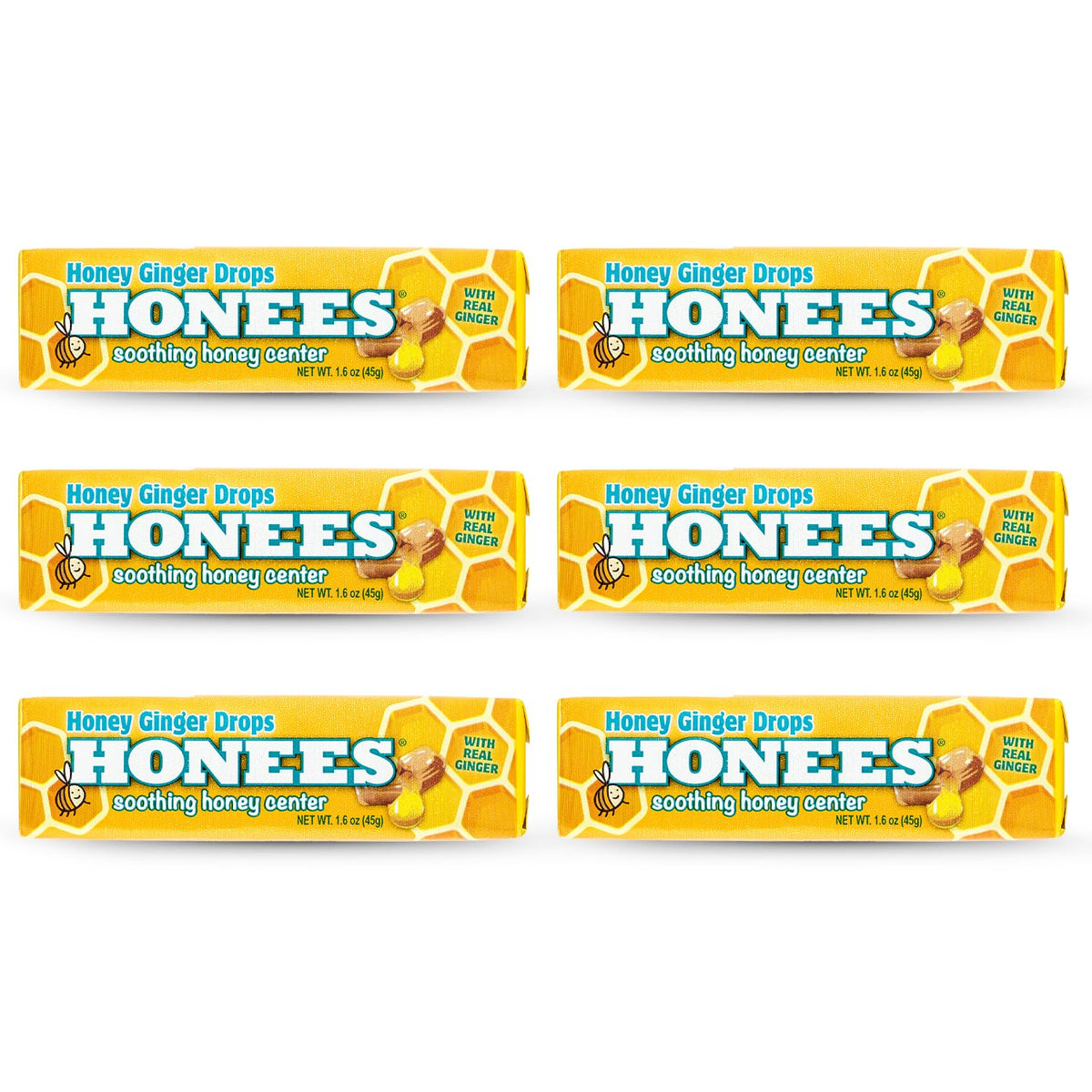 Honees Drops miel jengibre en bote para alivio suave de la garganta