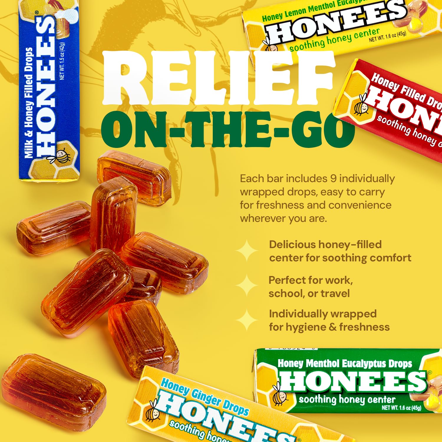 HONEES Pastillas miel limón: sabor cítrico para suavizar la irritación de garganta.