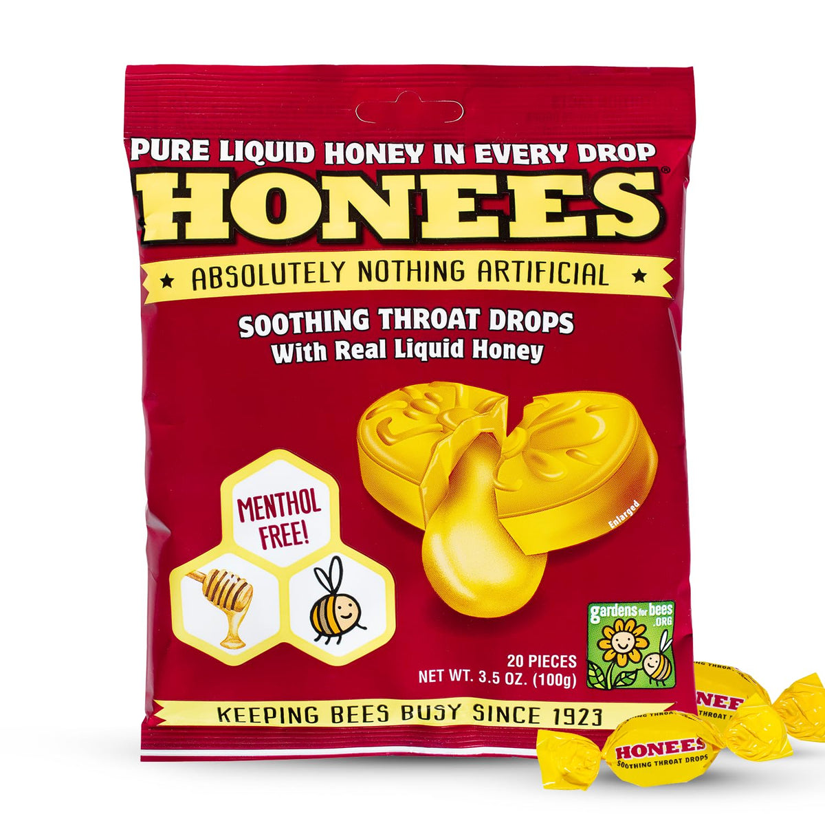 Gotas Honees miel original en botella, alivio suave para la garganta
