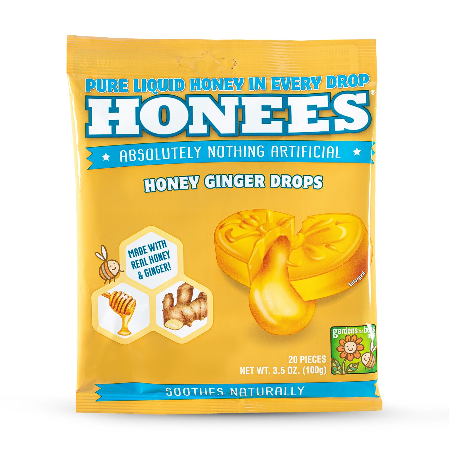 Honees Gotas de Miel y Jengibre, empaque práctico para casa y viaje.