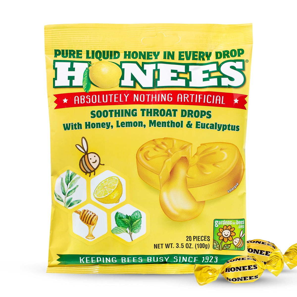 Honees pastillas miel limón mentol en bote para alivio suave