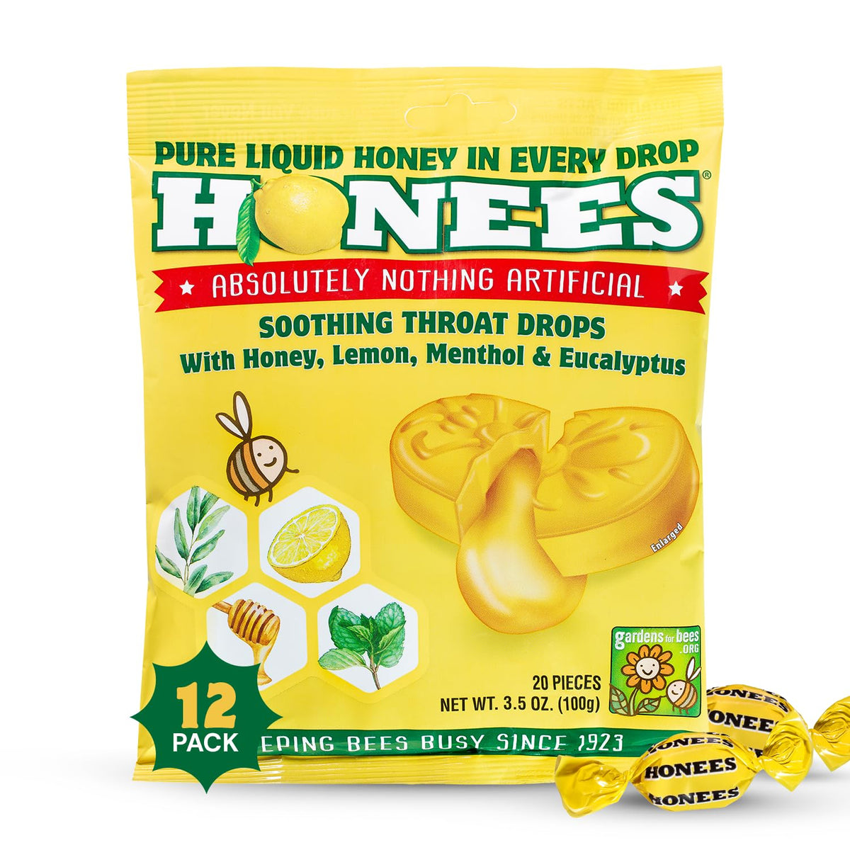 Honees pastillas miel-limón-mentol-eucalipto: alivio suave para la garganta