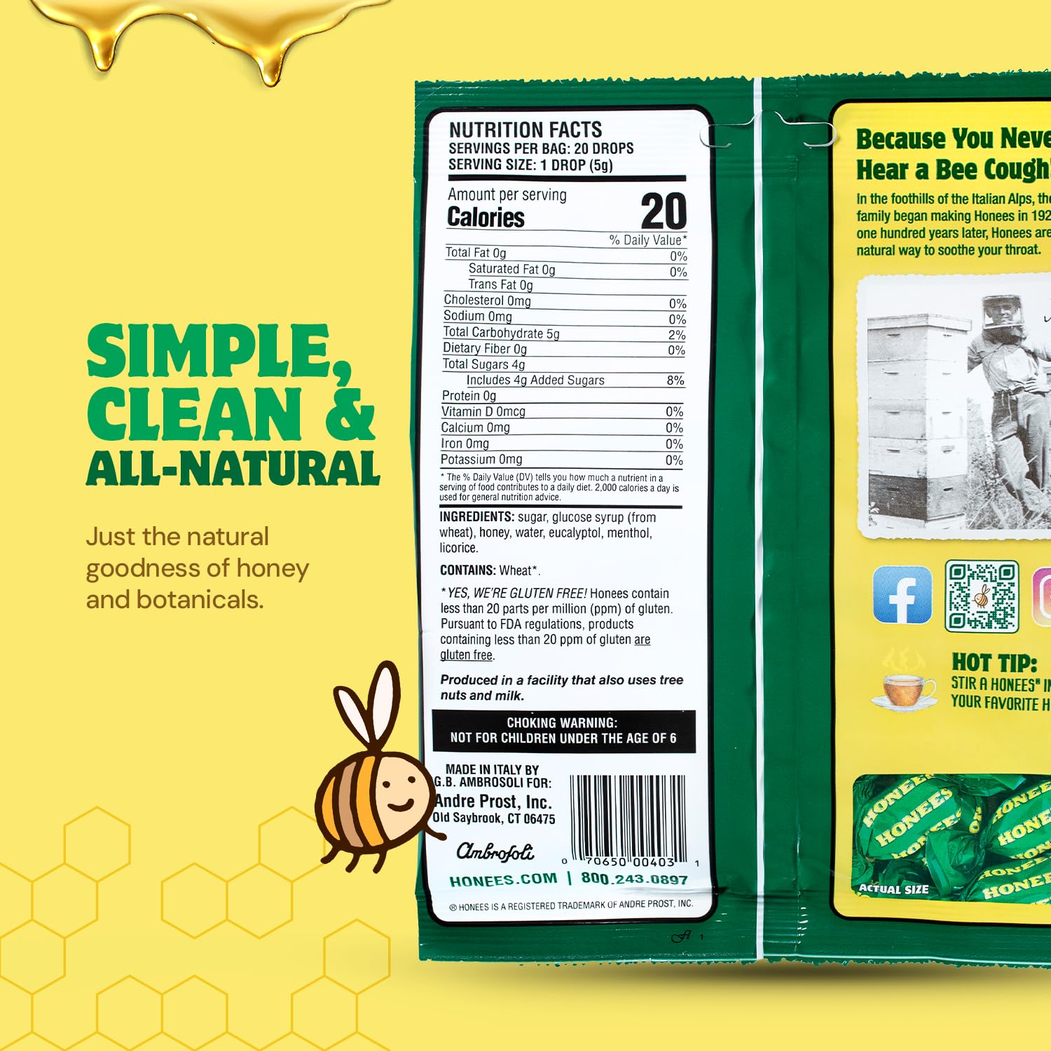 Honees sabores mentol-eucalipto-limon-miel; variedad para diferentes preferencias.