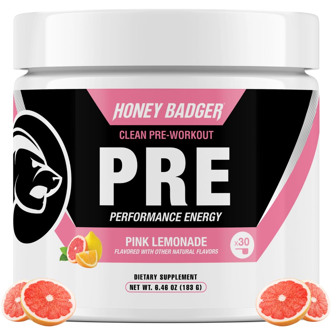 Polvo Honey Badger Preentrenamiento en cucharada para enfoque y energía.