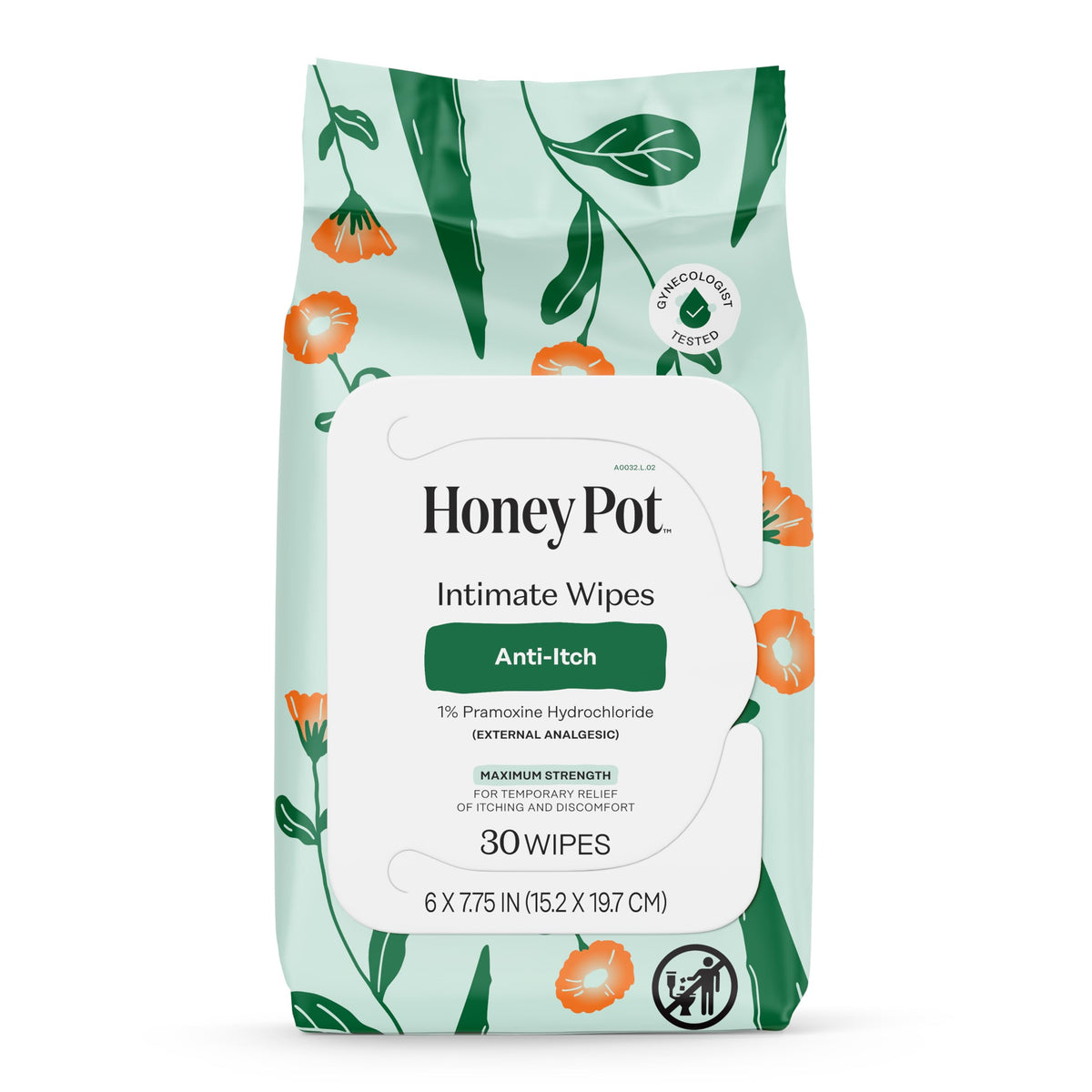 The Honey Pot Company - toallitas antiprurito, empaque frontal para uso diario y cómodo