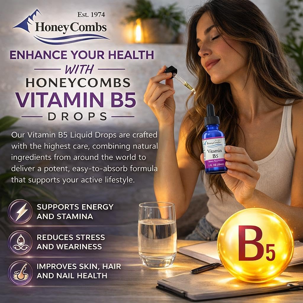 Gotas líquidas Vitamina B5 de HoneyCombs, absorción rápida.