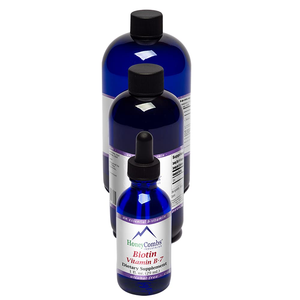 HoneyCombs Biotina líquida B7, frasco con gotas, favorece crecimiento del cabello y salud de uñas.