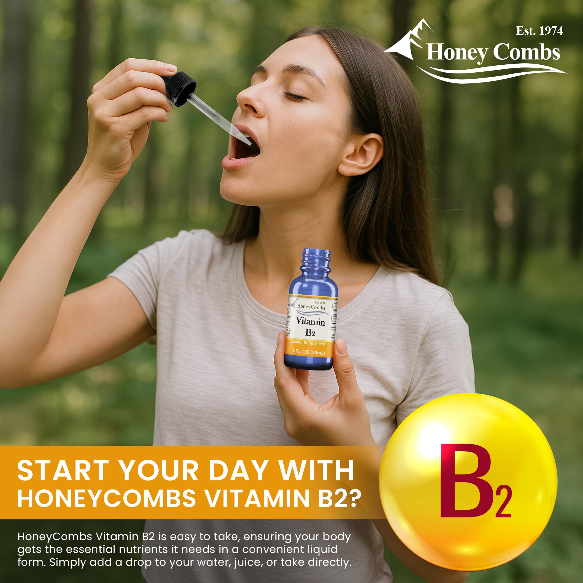 Vitamina B2 líquida HoneyCombs para combinar con otras vitaminas B.