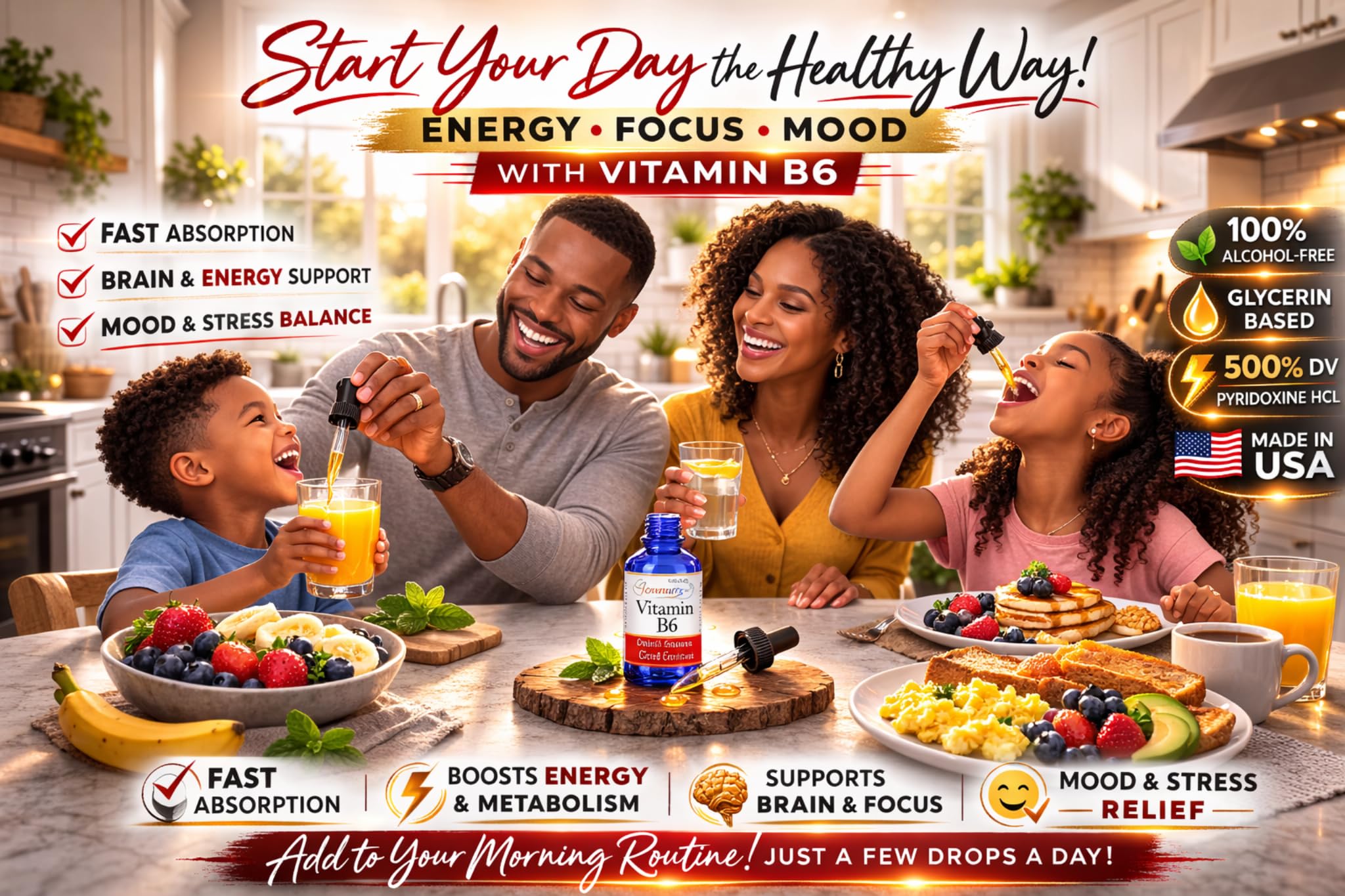 HoneyCombs Vitamina B6 en gotas: etiqueta clara con ingredientes puros.