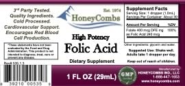 HoneyCombs gotas de ácido fólico, dosis adaptable, ideal para uso diario sin cápsulas.
