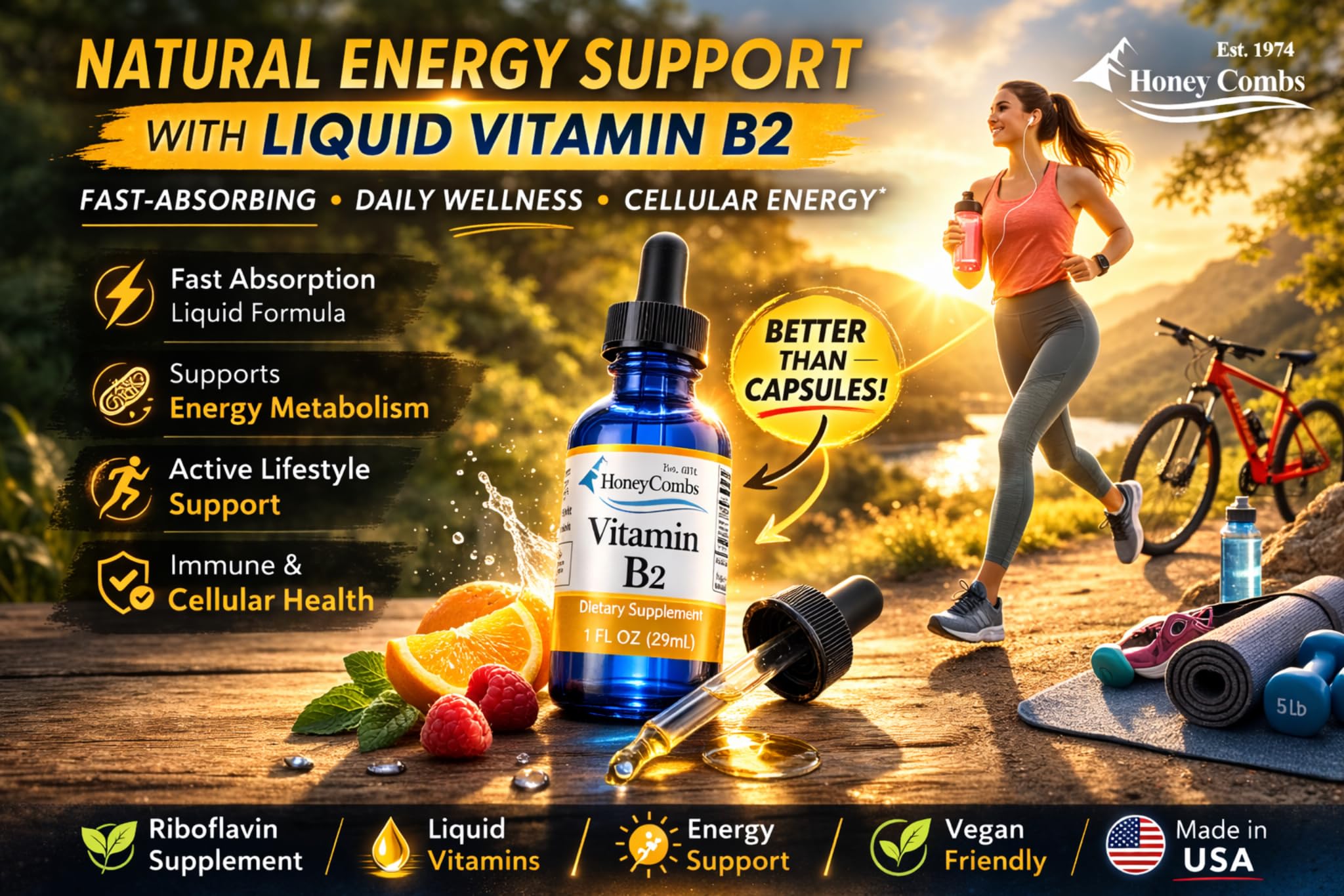 HoneyCombs Gotas riboflavina B2 para sistema nervioso y metabolismo.