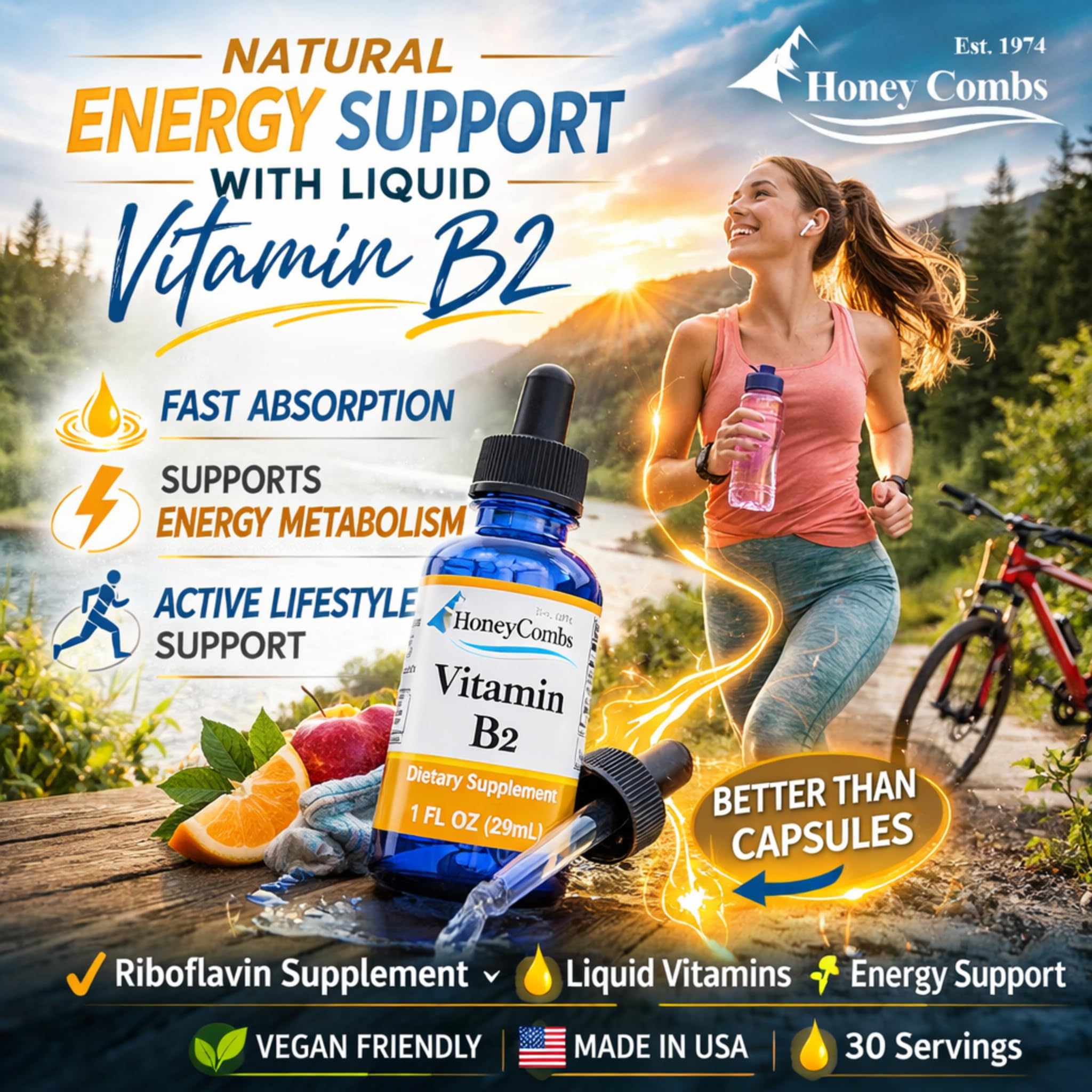 HoneyCombs Gotas riboflavina B2 con dispensador: dosis personalizadas para energía diaria.