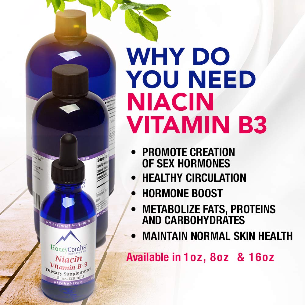 HoneyCombs Niacina en gotas facilita dosis diaria para apoyo nutricional.